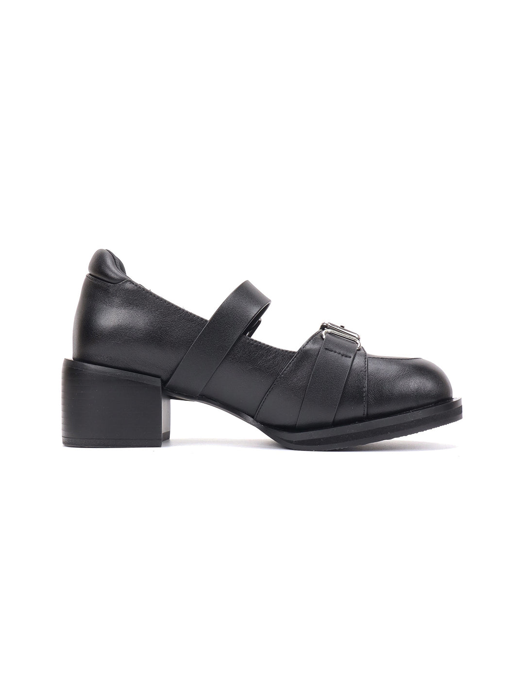 Double-Buckle Round-Toe Block-Heel Mary Janes