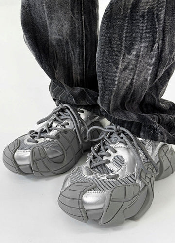 Wide-up length design color thick-soled tech sneakers