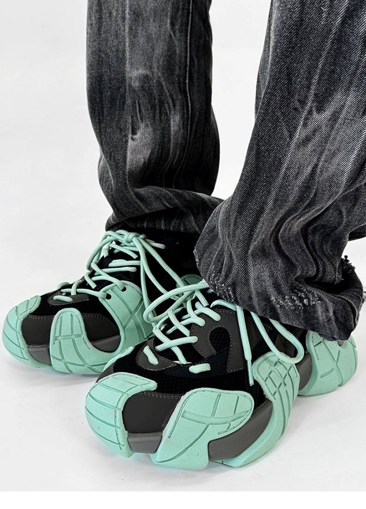 Wide-up length design color thick-soled tech sneakers