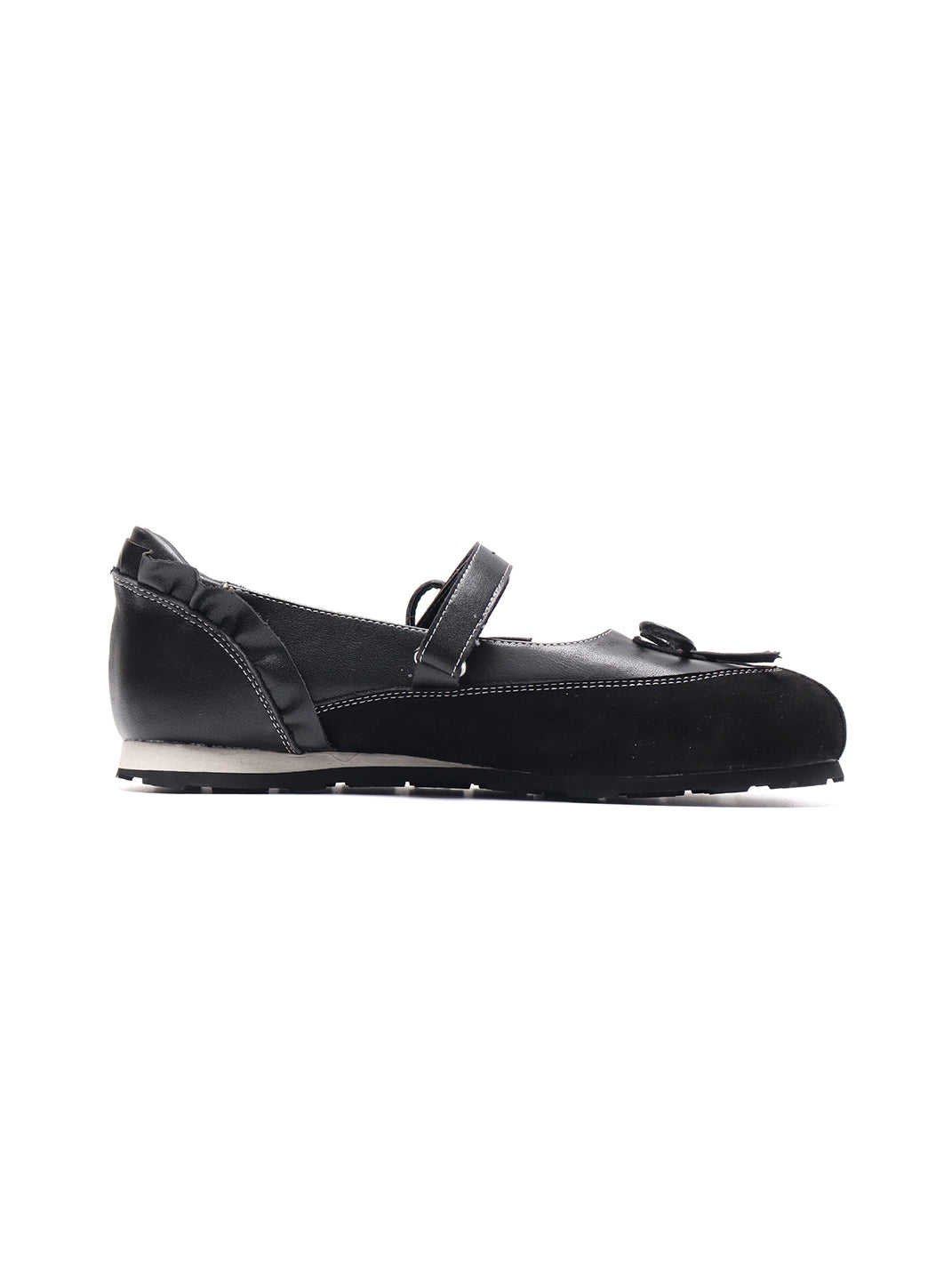 Black Bow-Tie Leather Ballet Flats