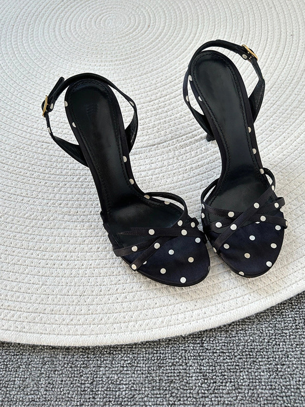 Black Polka-Dot Strappy Stiletto Sandals