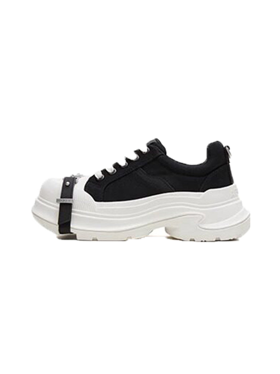 Black White Buckle Platform Canvas Sneakers