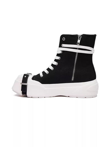 Black Zip-Pocket High-Top Platform Sneakers