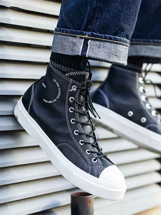 Black Contrast-Stitch Platform High-Top Sneakers