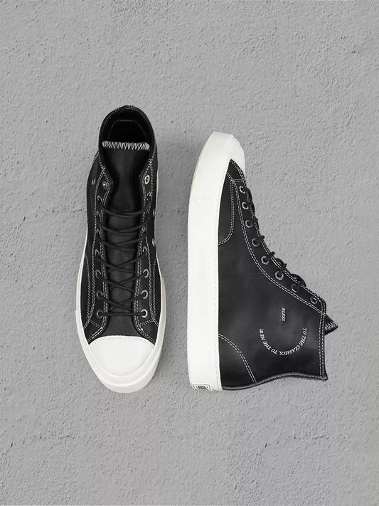Black Contrast-Stitch Platform High-Top Sneakers