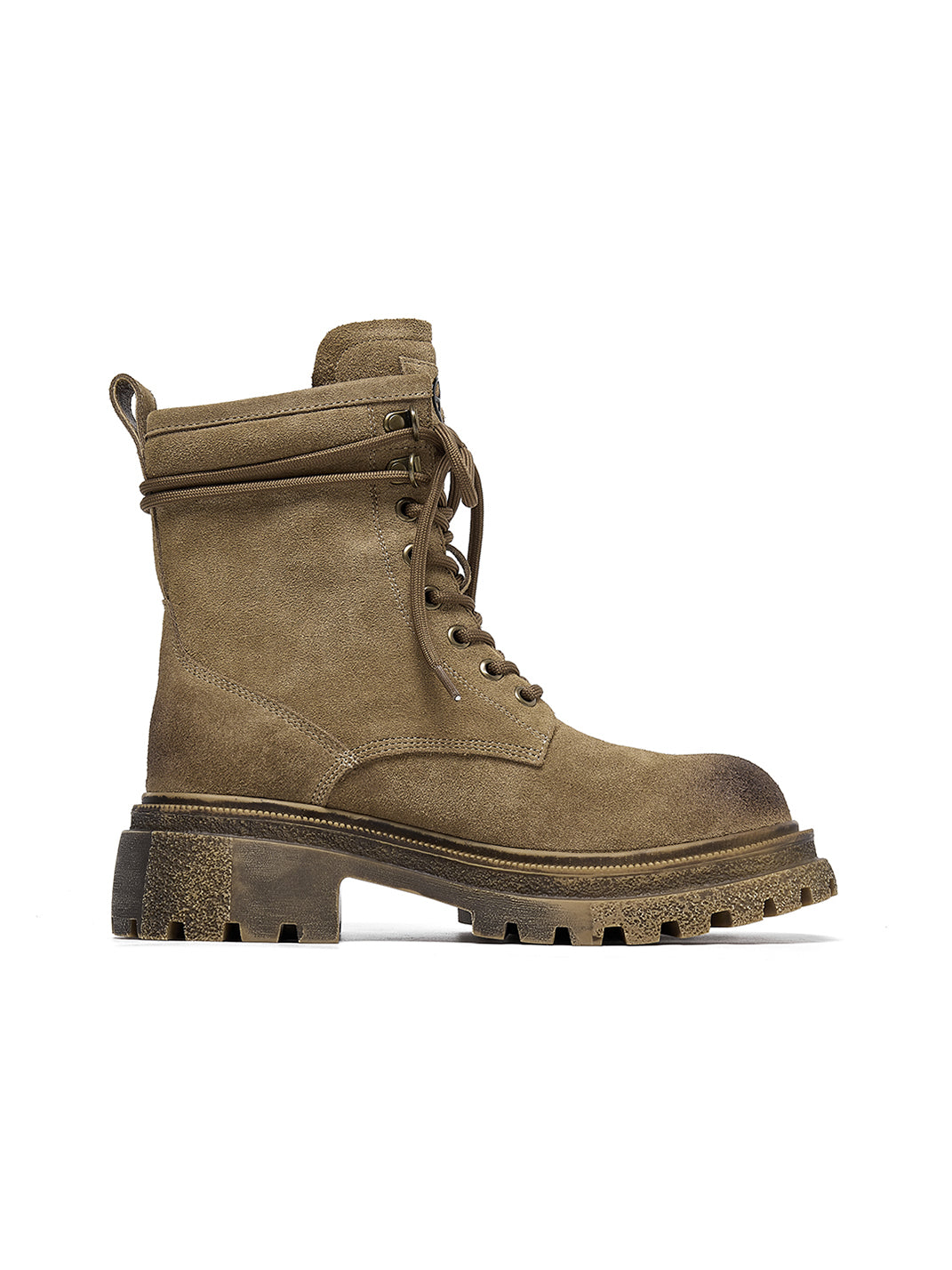 Brown Distressed Platform Combat Boots
