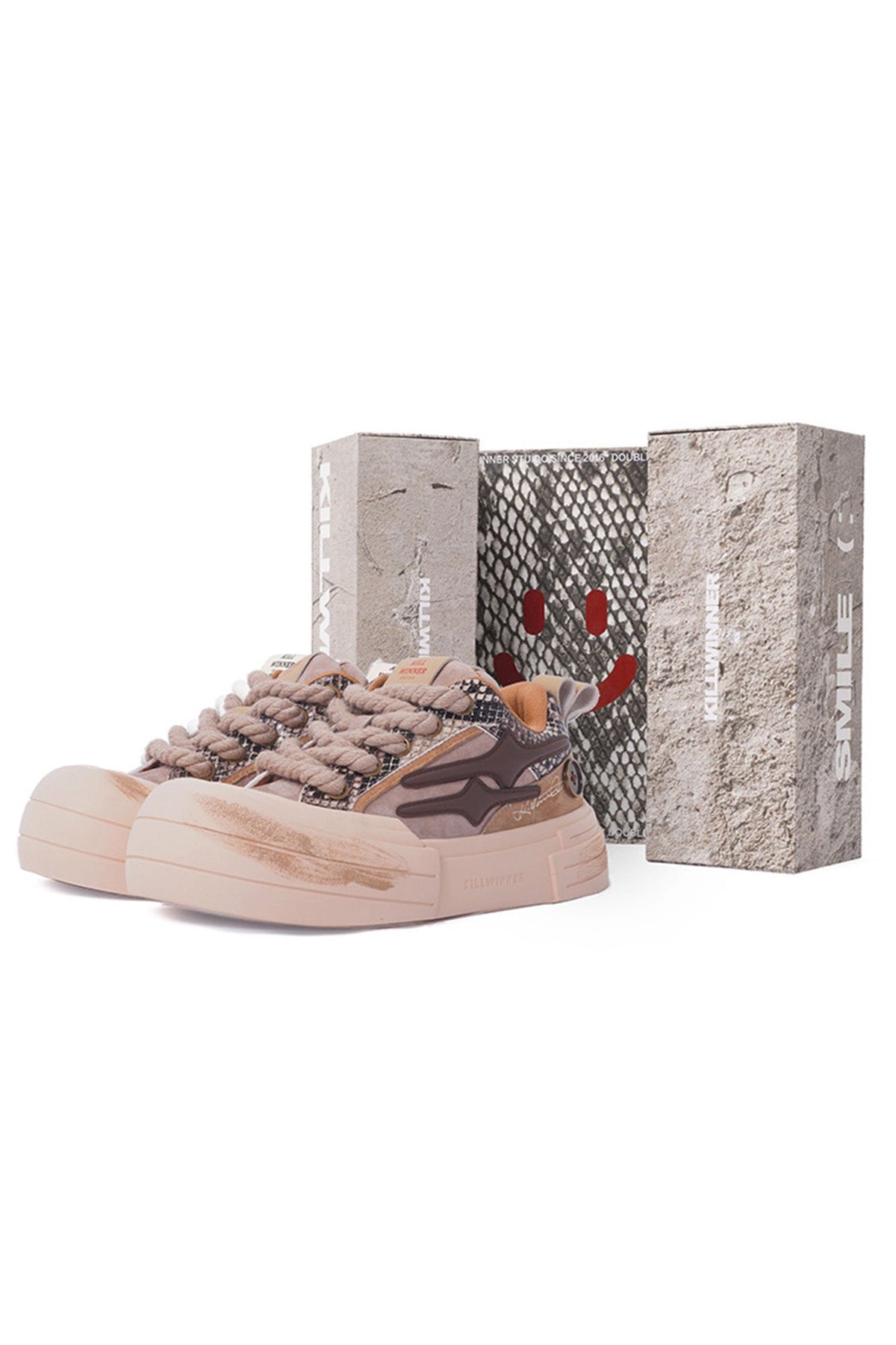 Brown Smile Panel Platform Sneakers