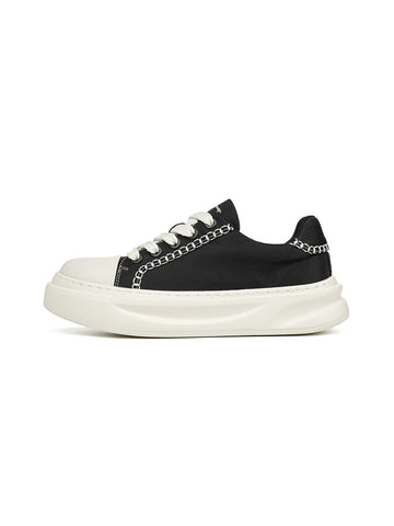 Black Chain-Trim Contrast-Stitch Platform Sneakers