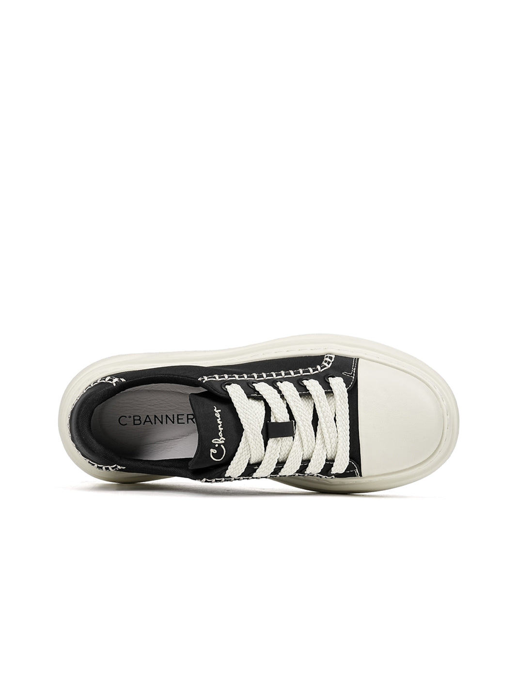 Black Chain-Trim Contrast-Stitch Platform Sneakers