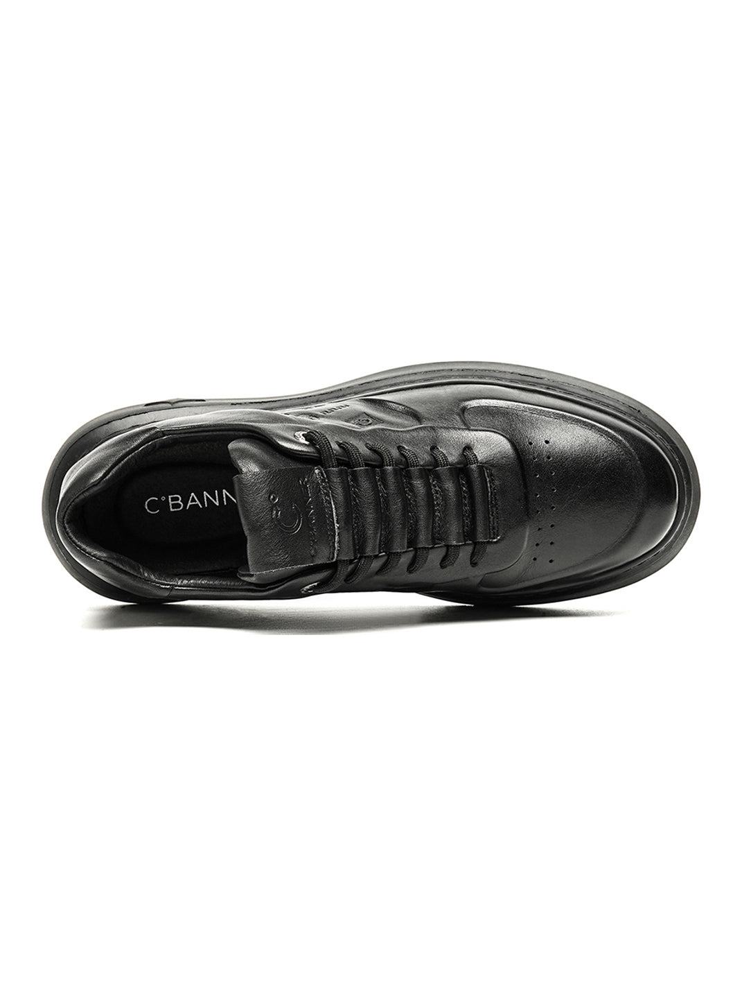Black Embossed Leather Platform Low-Top Sneakers