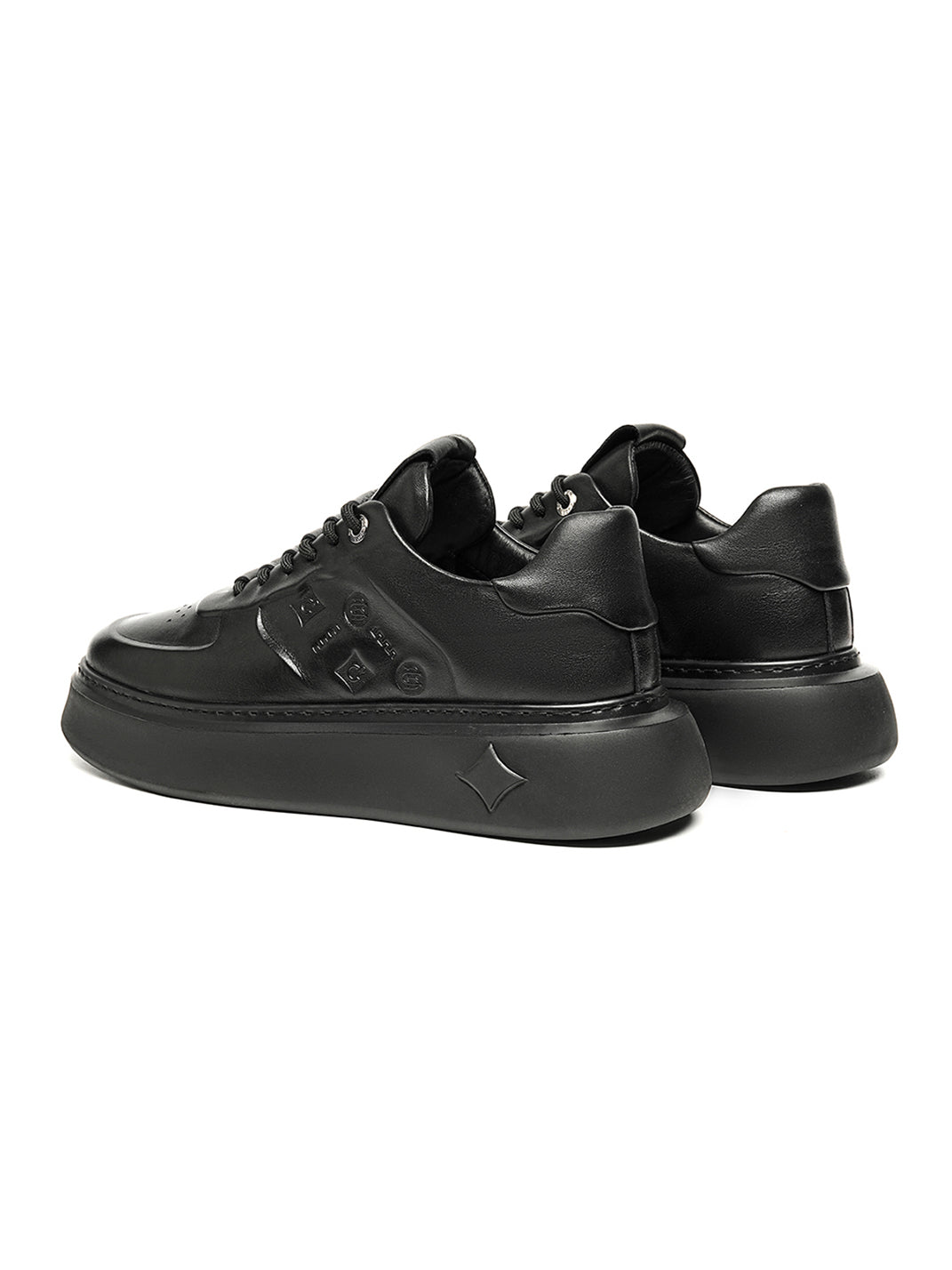 Black Embossed Leather Platform Low-Top Sneakers