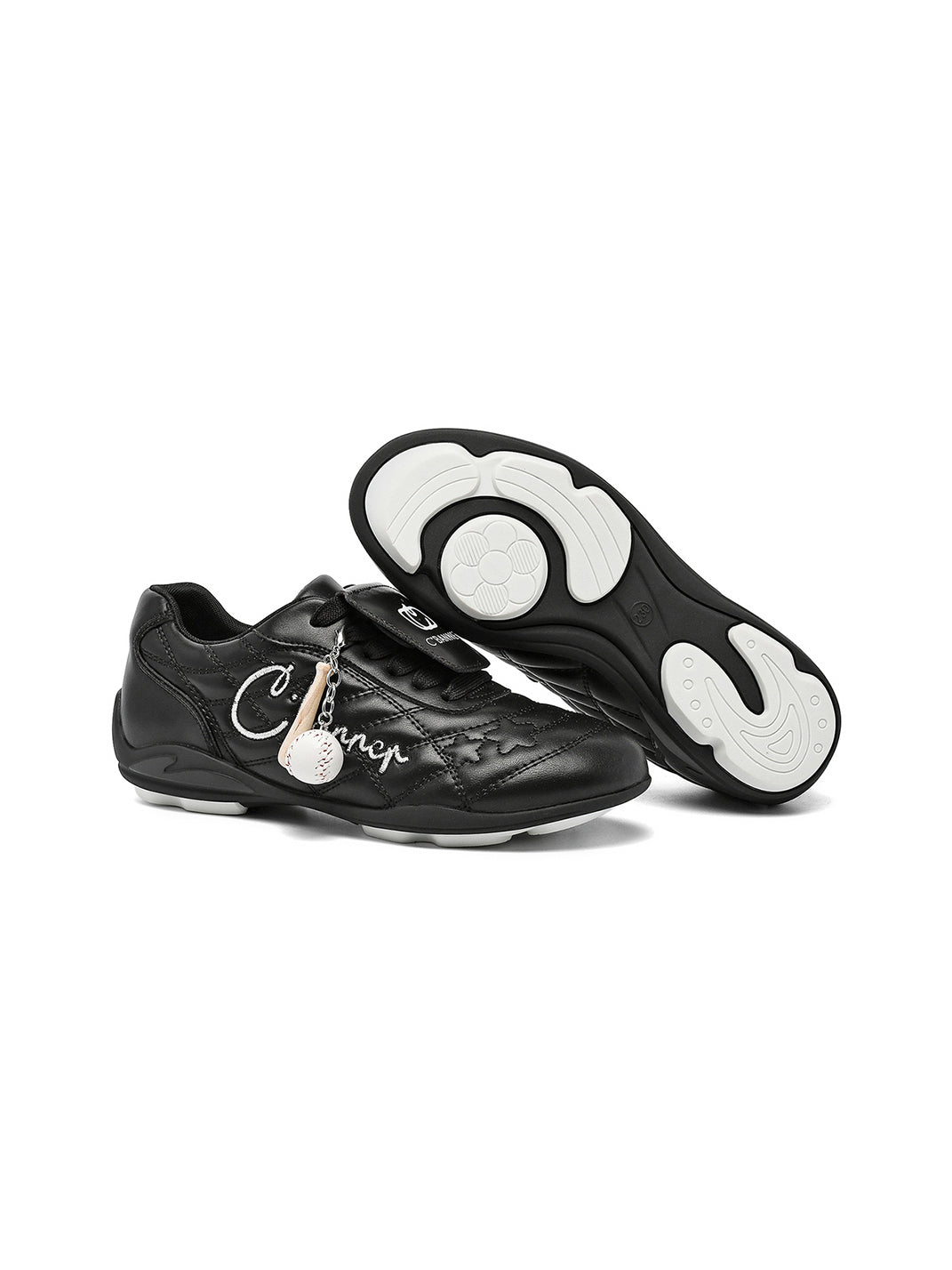 Black Patent Foldover-Tongue Retro Sneakers