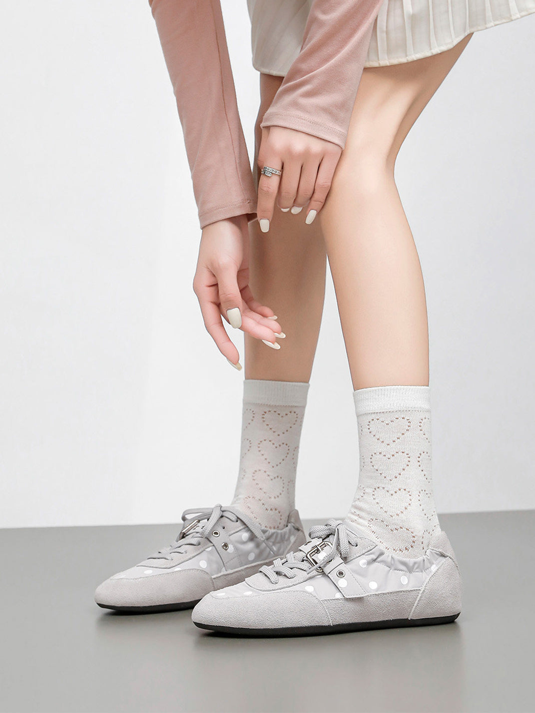 Polka-Dot Strap Low-Profile Ballet Sneakers