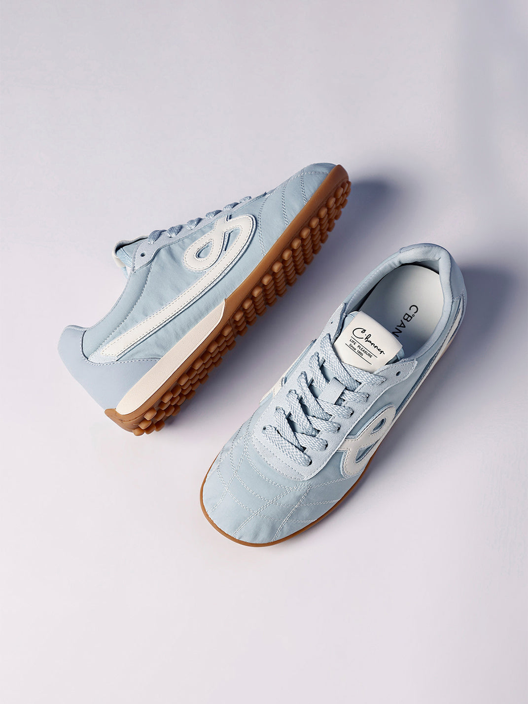 Sky Blue Quilted-Panel Gum-Sole Sneakers