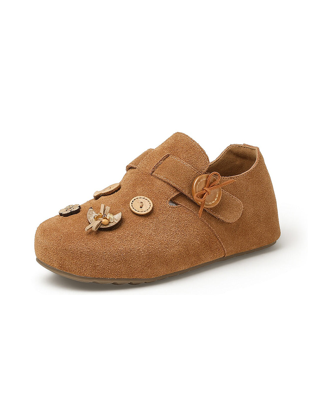 Suede Button-Strap Retro Slip-On Shoes