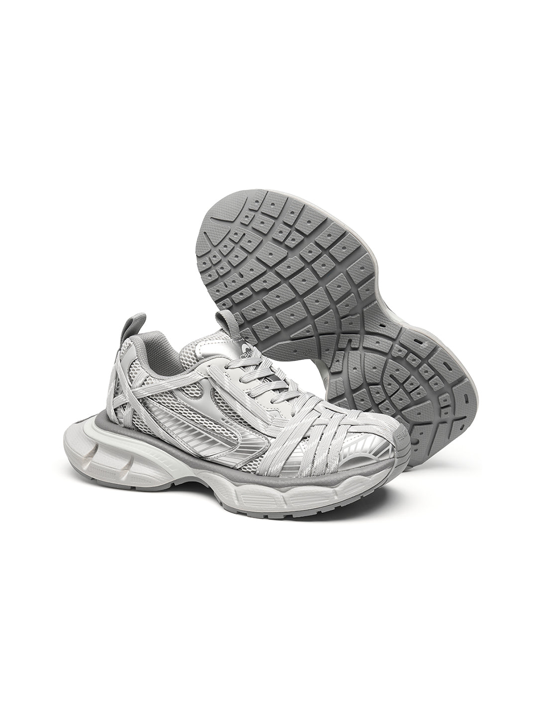 Silver Layered-Mesh Chunky Runner Sneakers