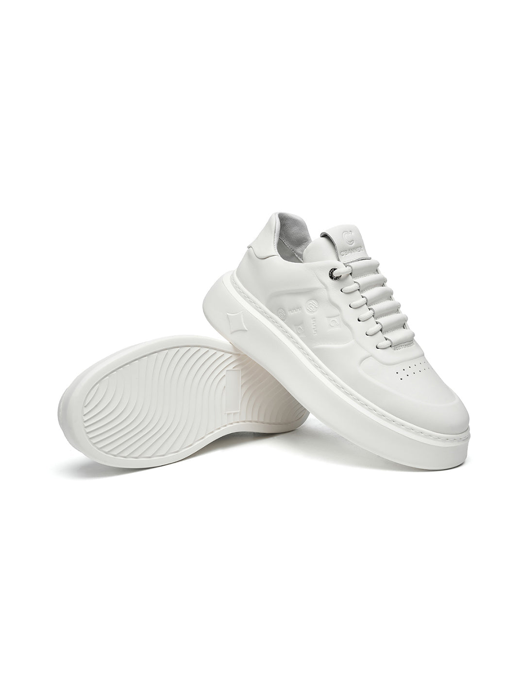 White Monogram-Texture Chunky Platform Sneakers