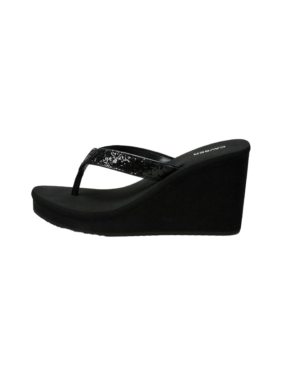 Black Toe-Ring Platform Wedge Flip-Flops