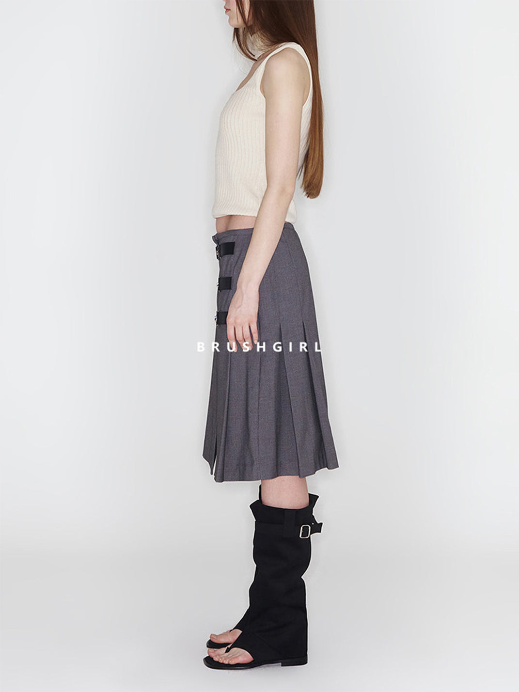 Khaki Western Thong Knee-High Sandal Boots