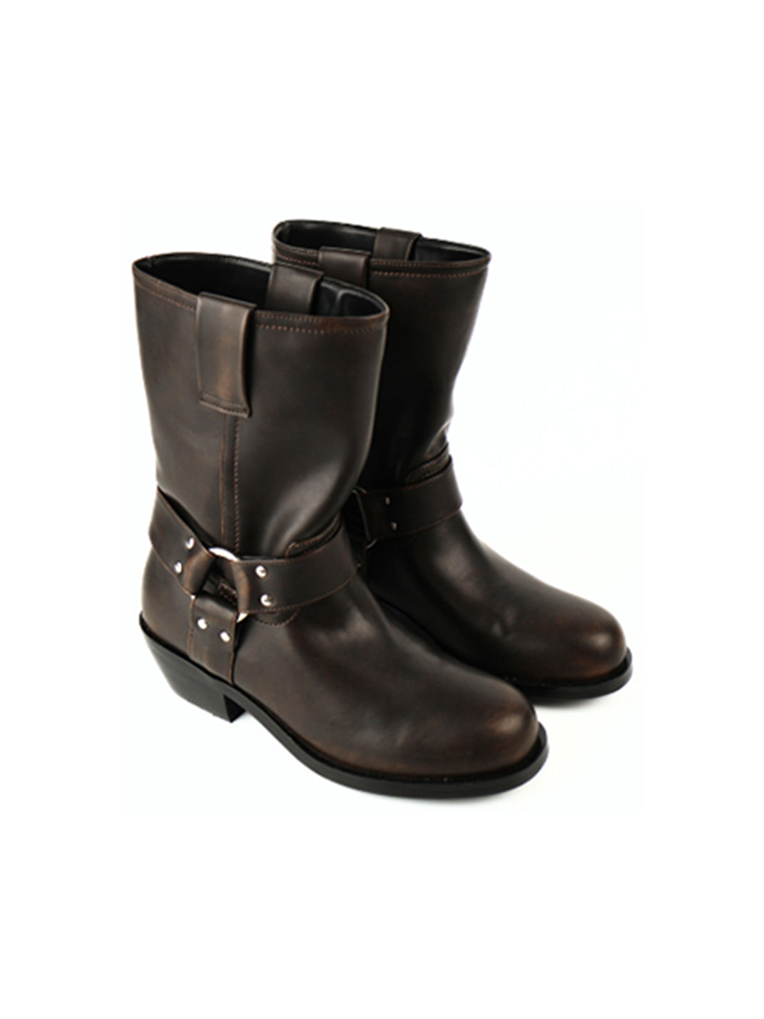 Brown Buckled Western Ankle Boots