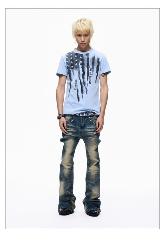 Washed Patchwork Skinny Slim Fit Jeans