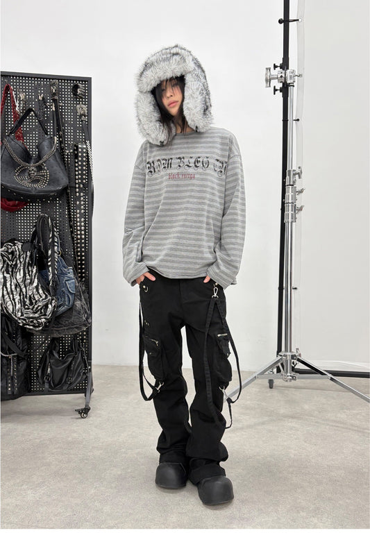 Flare Solid Color Studded Cargo Pants