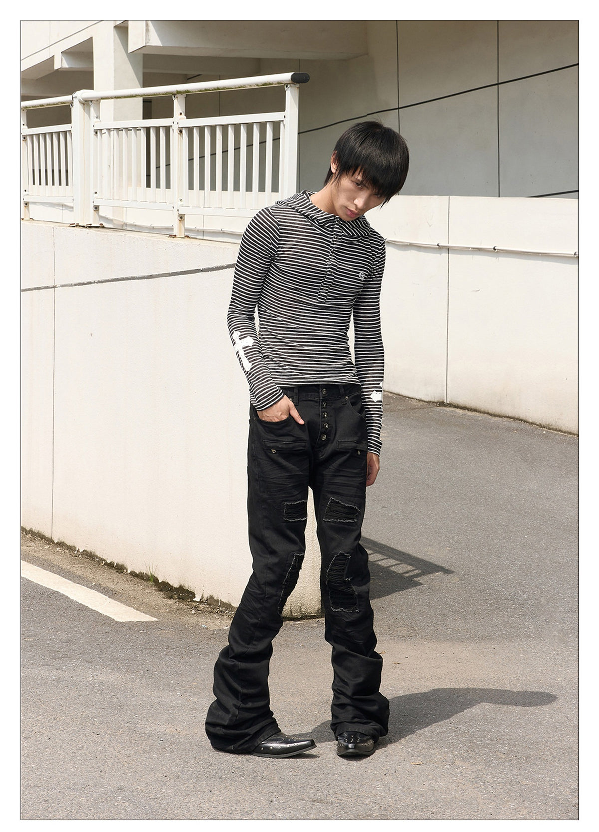 Striped Print Hoodie, Slim Fit, Long Sleeve