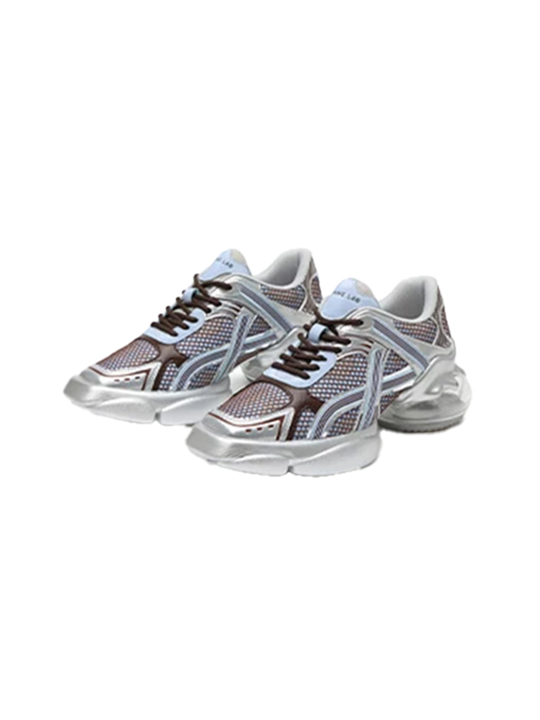 Silver-Blue Mesh Sculpted Runner Sneakers