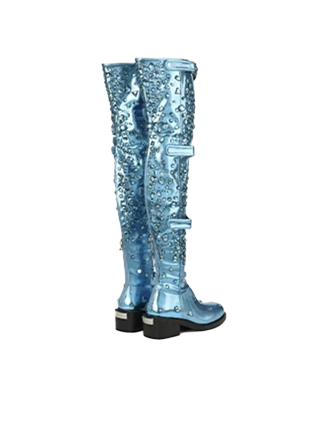 Blue Rhinestone Cutout Over-the-Knee Boots