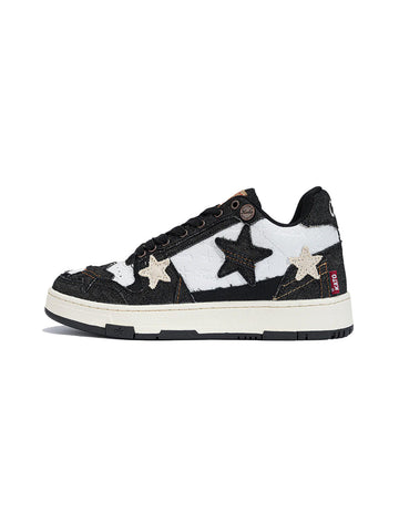 Distressed Denim Star Low-Top Sneakers