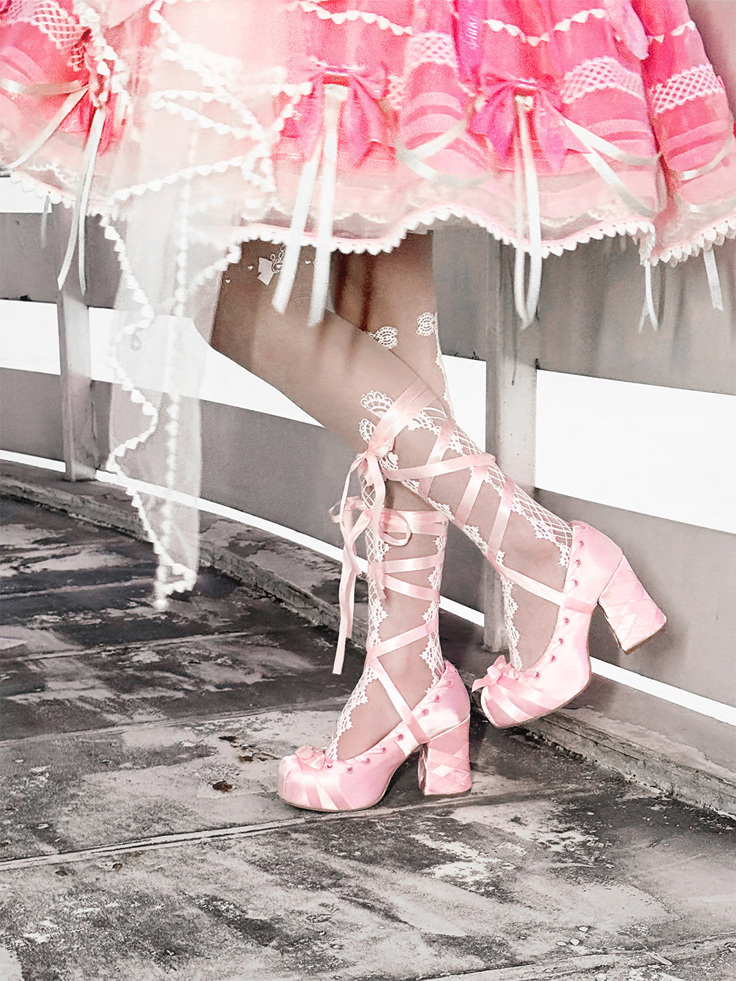 Satin Ribbon-Lace 9cm Platform Pumps