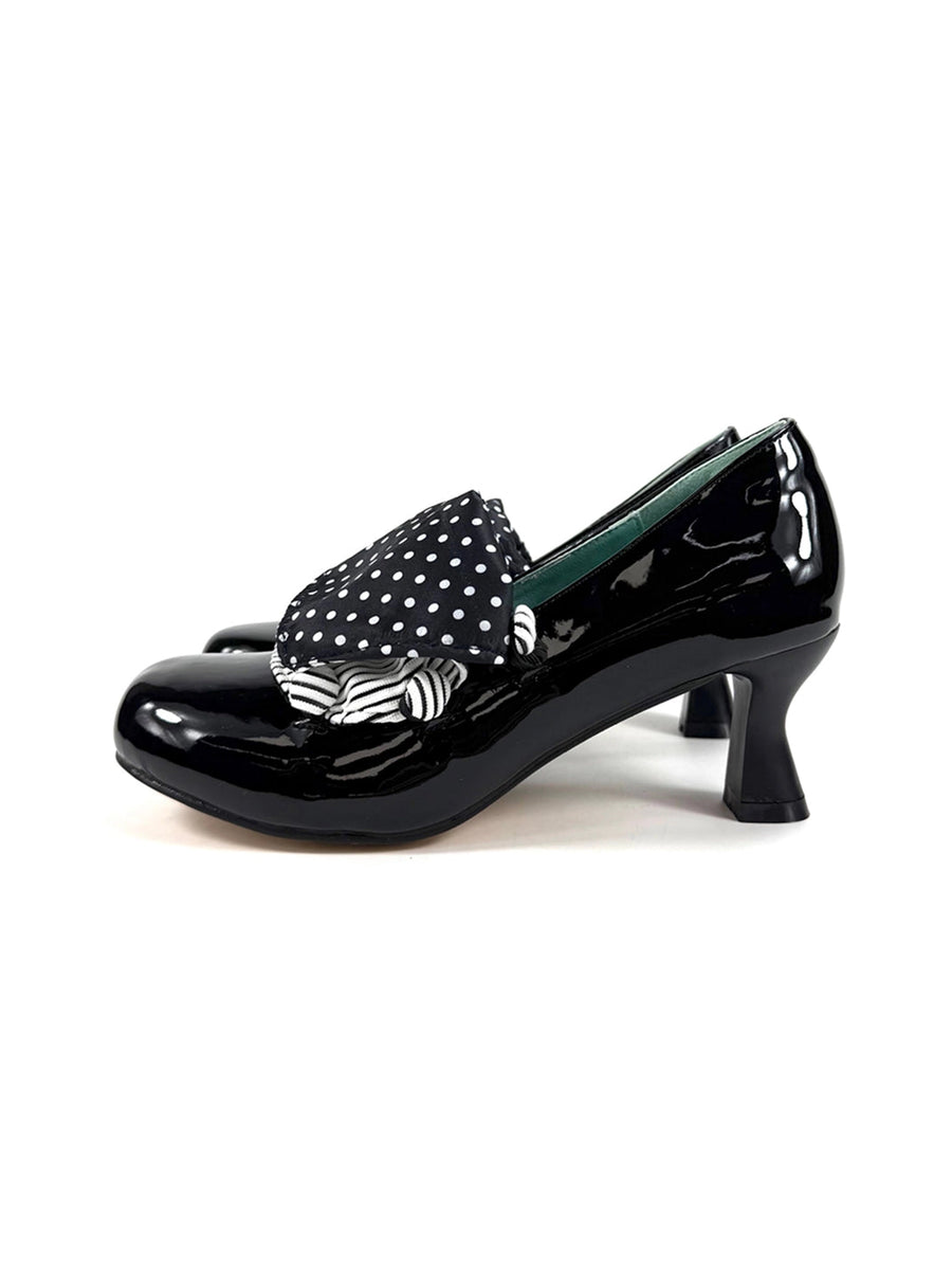 Polka-Dot Bow Patent Mid-Heel Pumps