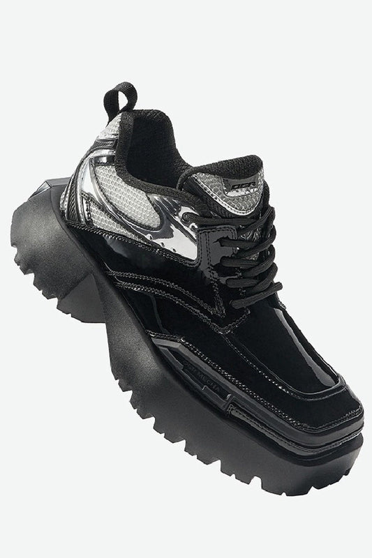 Square-Toe Patent Platform Chunky Sneakers