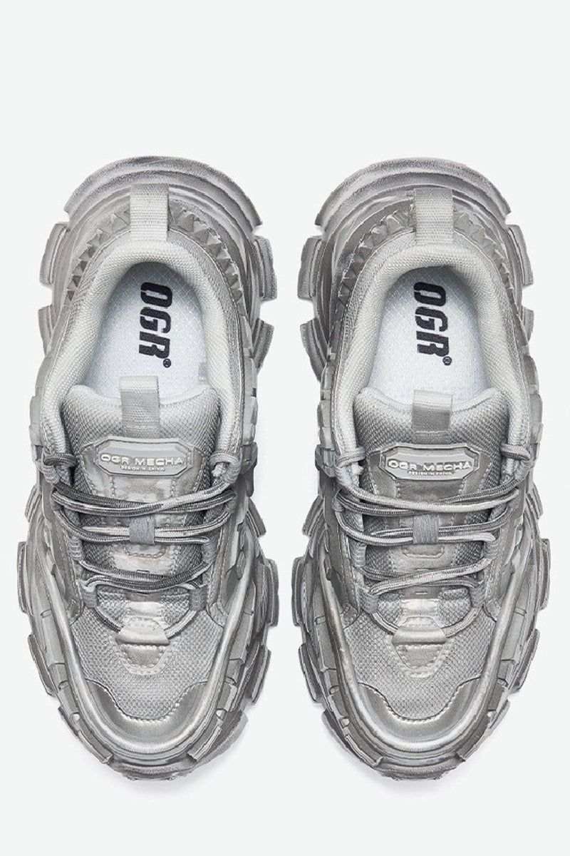 Triple Grey Metallic Platform Running Sneakers