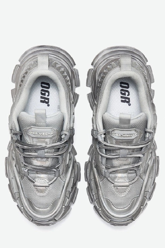 Triple Grey Metallic Platform Running Sneakers