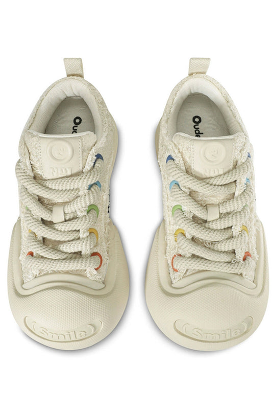 Cream Textured Low-Top Sneaker