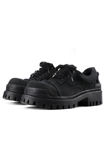 Black Distressed Canvas Platform Sneakers