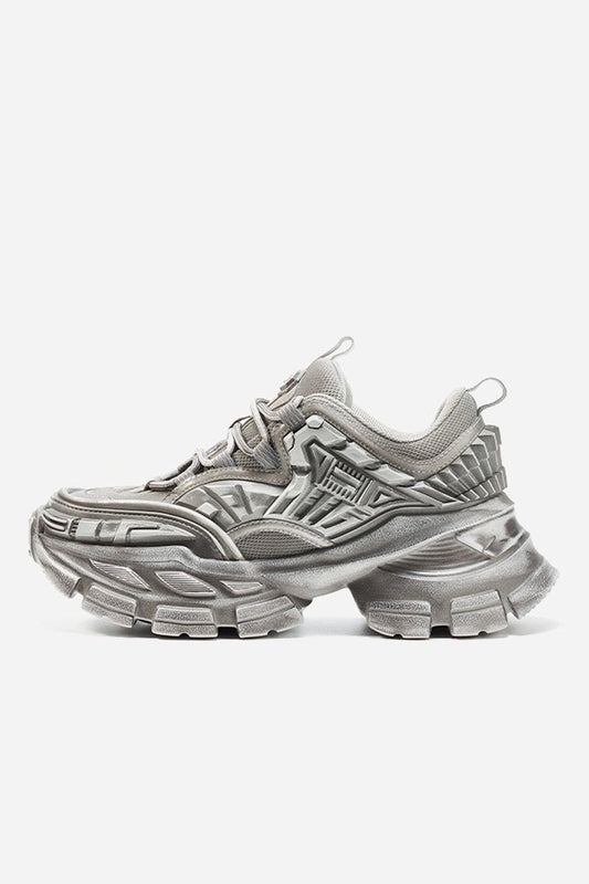 Triple Grey Metallic Platform Running Sneakers