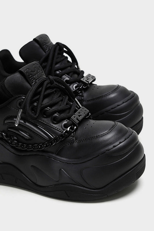 All Black Chain Platform Wave Sneakers
