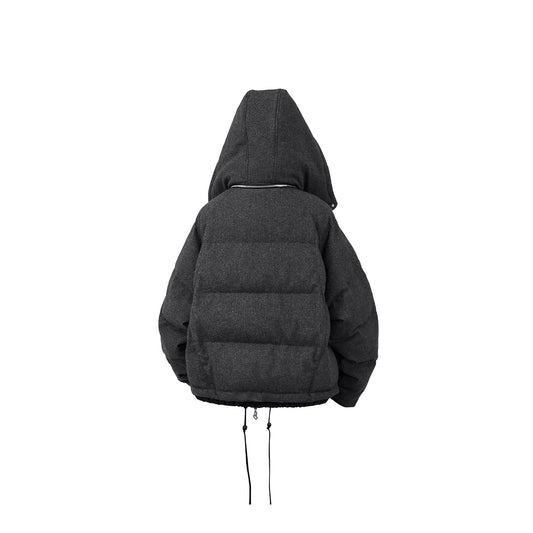 RELABEL Layered Detachable Hood Wool-Blend Puffer Jacket Gray