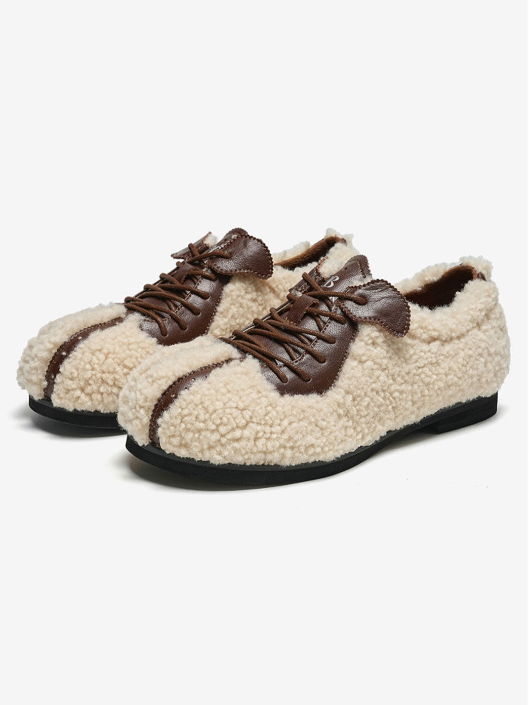 Plush-Lined Teddy Lace-Up Flats