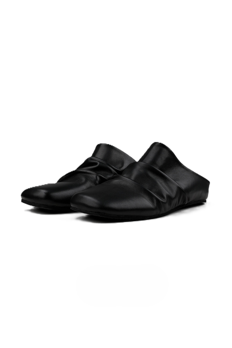 Wrinkled Leather Mule Sandals