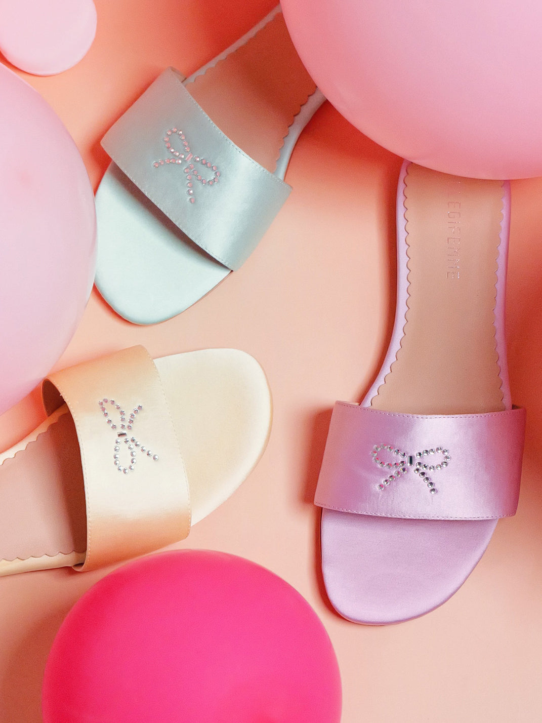 Rhinestone Bow Pastel Slide Sandals