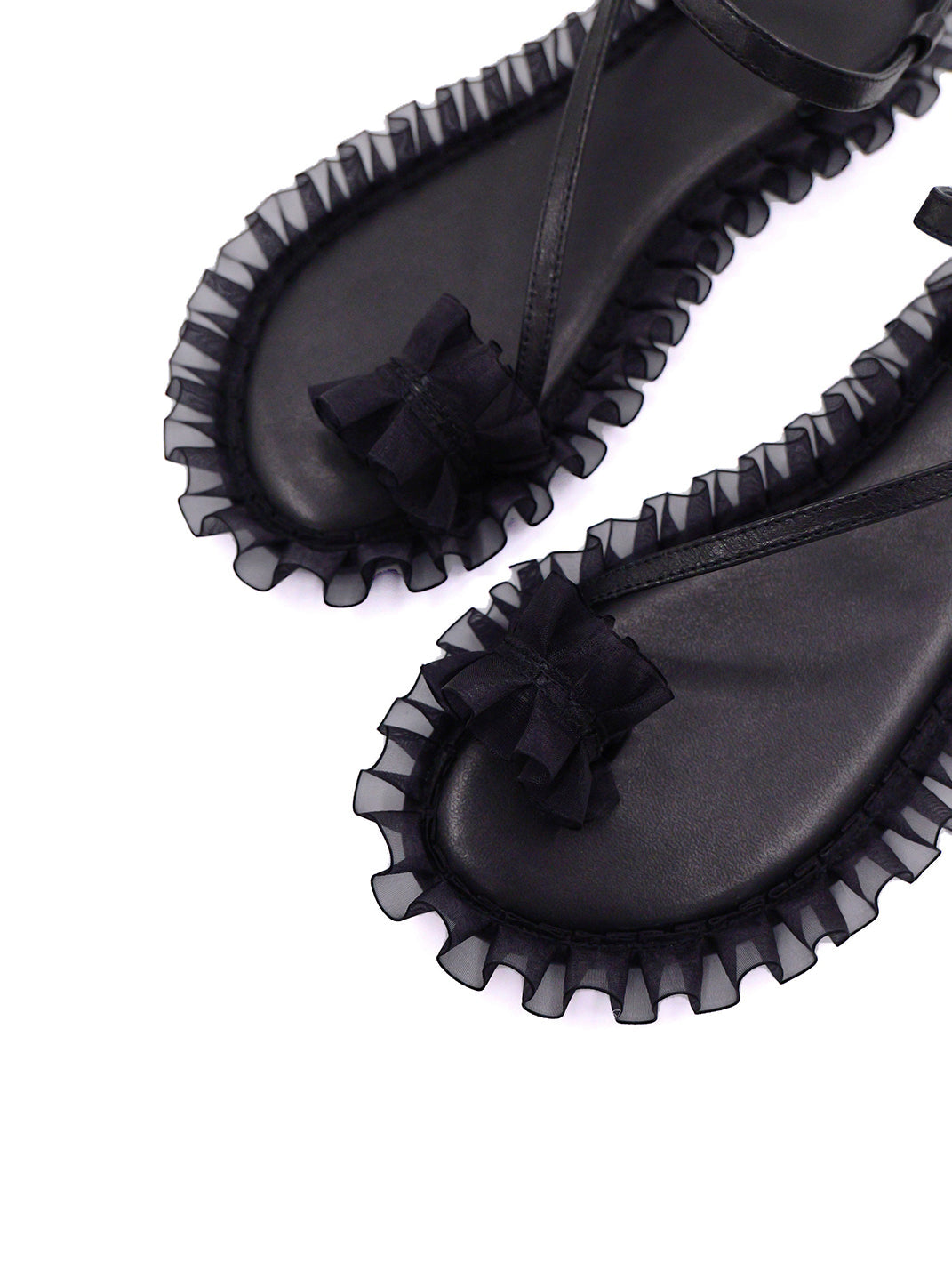 Ruffle-Trim Strappy Flat Sandals