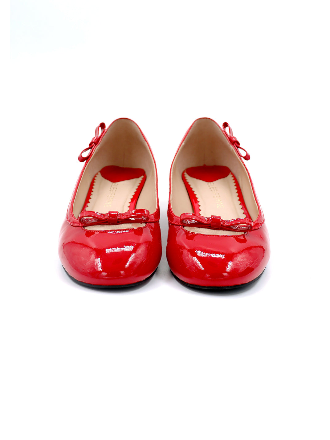 Red Leather Bow Mid-Heel Pumps