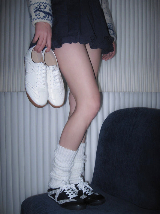 Floral-Lace Leather Low-Profile Sneakers