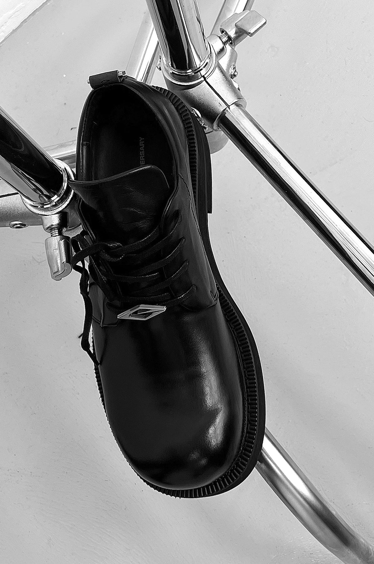 Black Leather Platform Derby Shoes