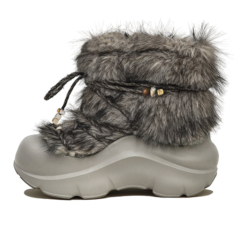 Faux Fur Beaded Platform Snow Boots