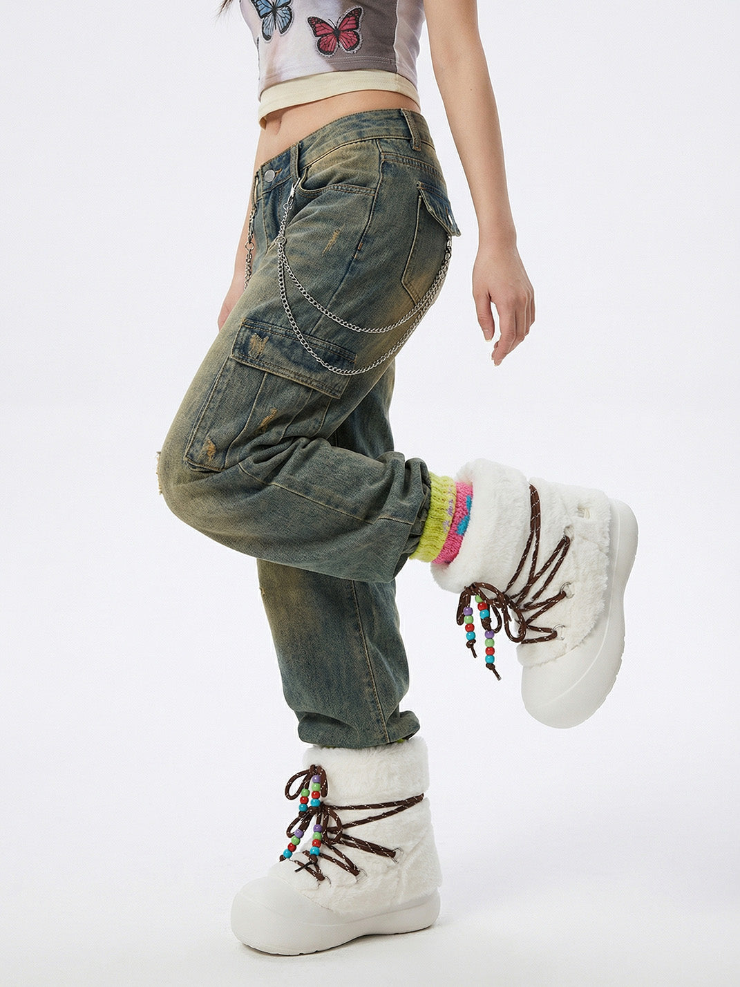Faux Fur Cuff Platform Snow Boots