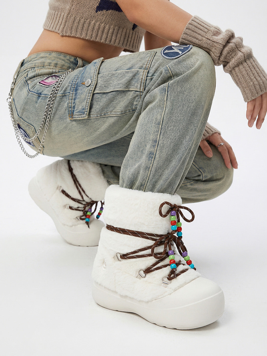Faux Fur Cuff Platform Snow Boots